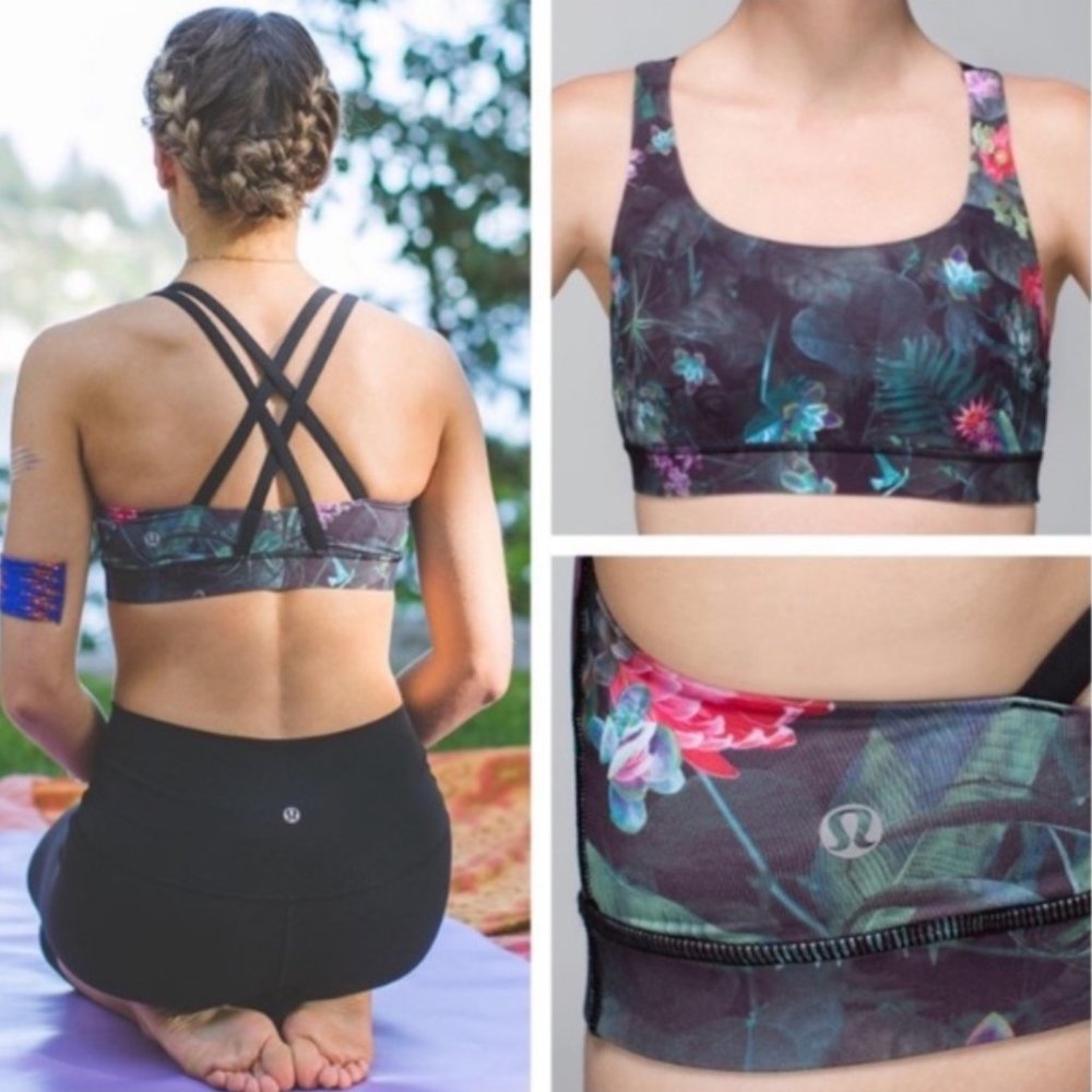 Lululemon Energy Bra Curious Jungle Multi / Black Flowers Size 4 !!